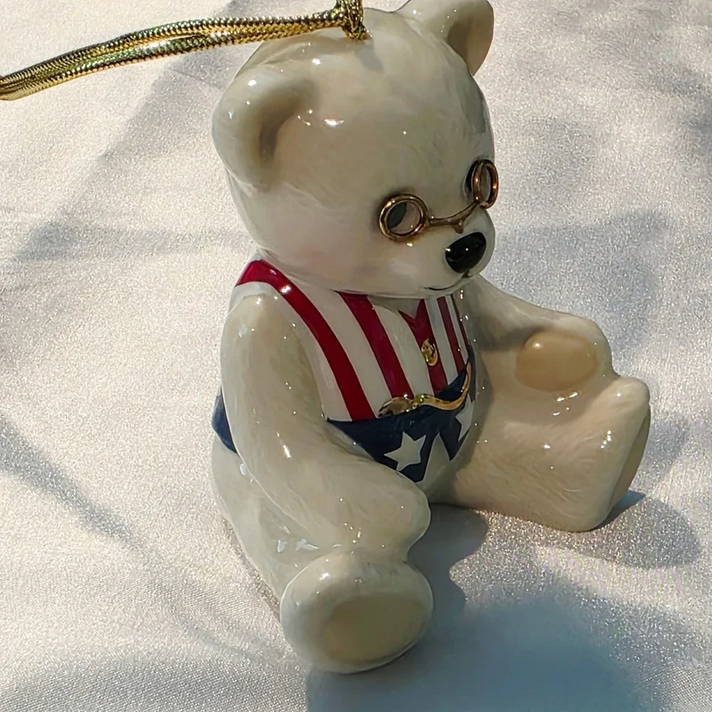 Lenox Teddy Bear China Christmas Ornament Teddys 100th Anniversary Patriotic